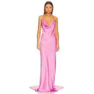 Norma Kamali Pink Satin Cowl Neck Maxi Dress